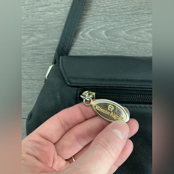 Etienne Aigner genuine leather bag crossbody tote handbag black designer - Picture 6 of 8